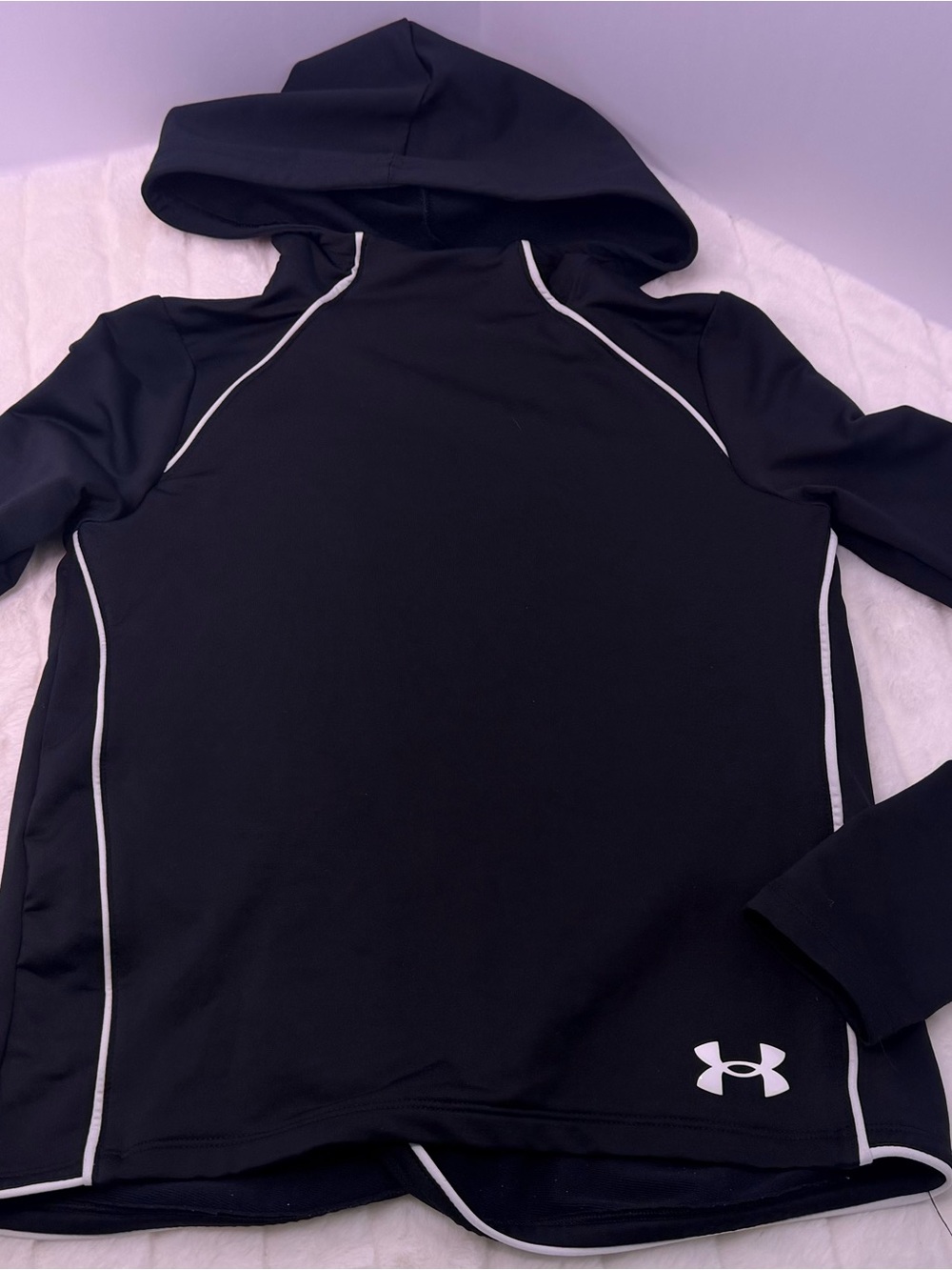 Girls size medium  Under Armour Black Hoodie with White Piping